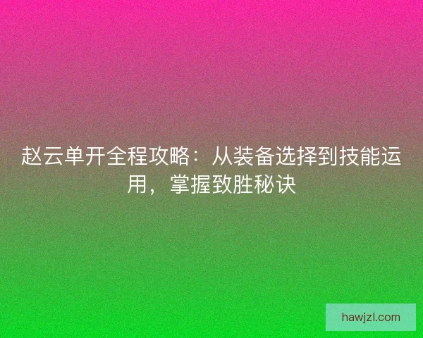 赵云单开全程攻略：从装备选择到技能运用，掌握致胜秘诀