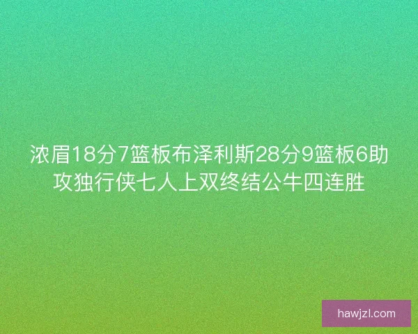 浓眉18分7篮板布泽利斯28分9篮板6助攻独行侠七人上双终结公牛四连胜