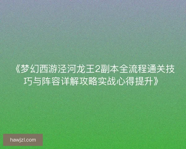 《梦幻西游泾河龙王2副本全流程通关技巧与阵容详解攻略实战心得提升》
